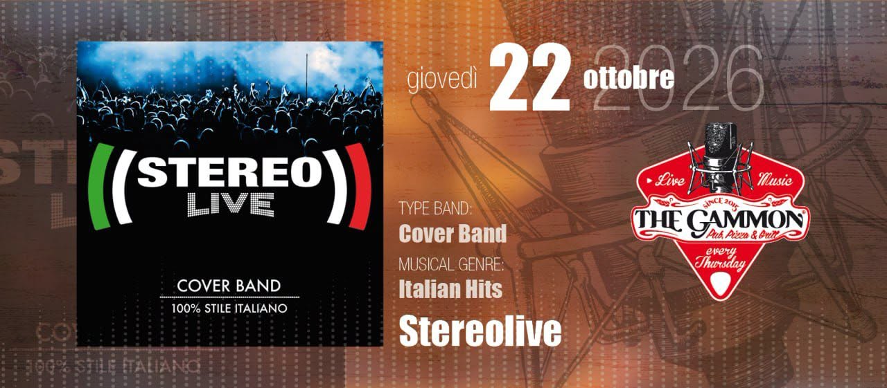 Live music STEREOLIVE al The Gammon Roveredo in Piano, giovedì 22 ottobre 2026