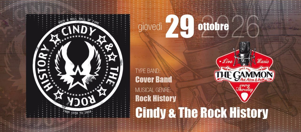 Live music Cindy & the Rock History al The Gammon Roveredo in Piano, giovedì 29 ottobre 2026